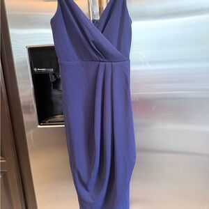 Lulu's Navy Blue Draped V-Neck Midi Dress